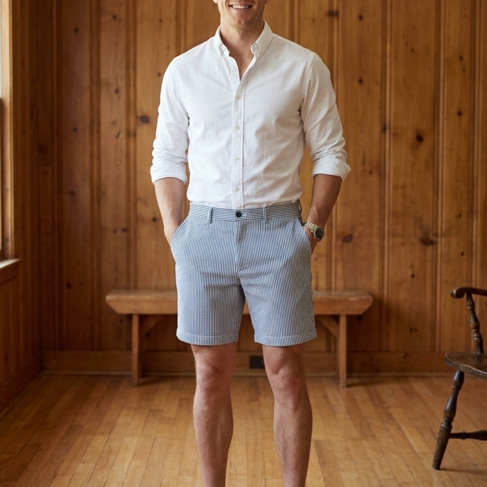 JCP Seersucker Stripe Men's Shorts - Blue & White Size 40